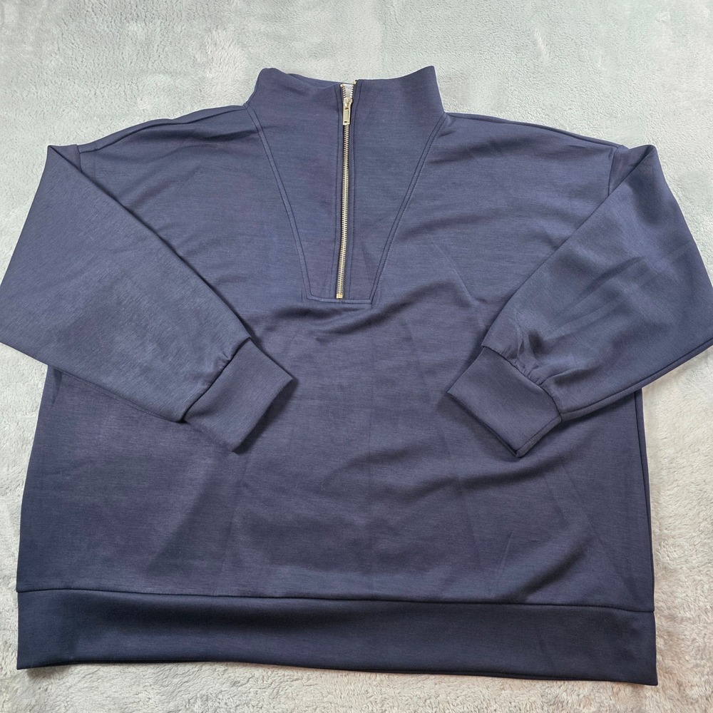 Magaschoni Women 2X Deep Navy Quarter Zip Pullover Relaxed Mock Neck NWT